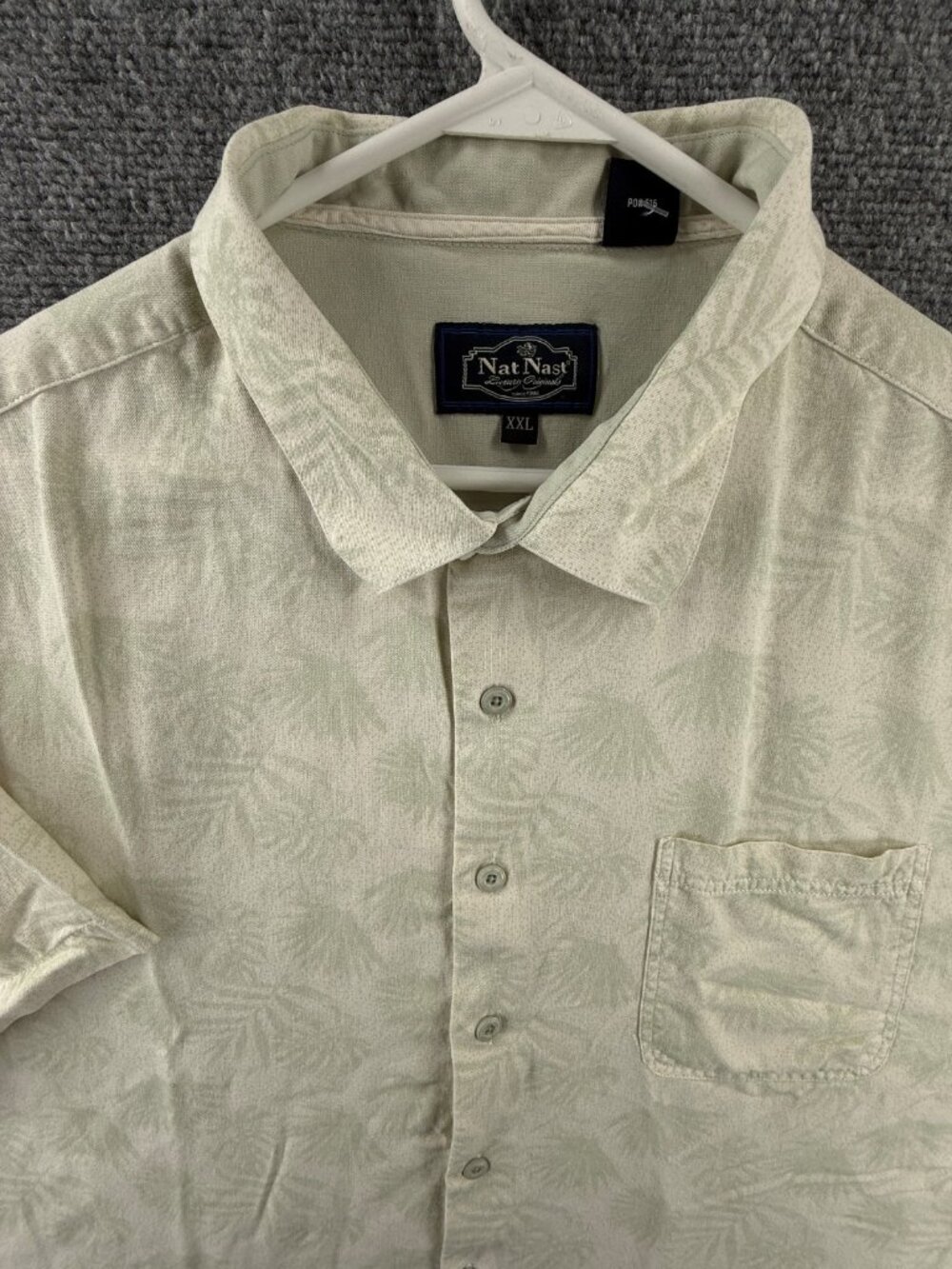 Nat Nast 2XL Floral Silk Cotton Short Sleeve Beige Green Men Button Up Pocket